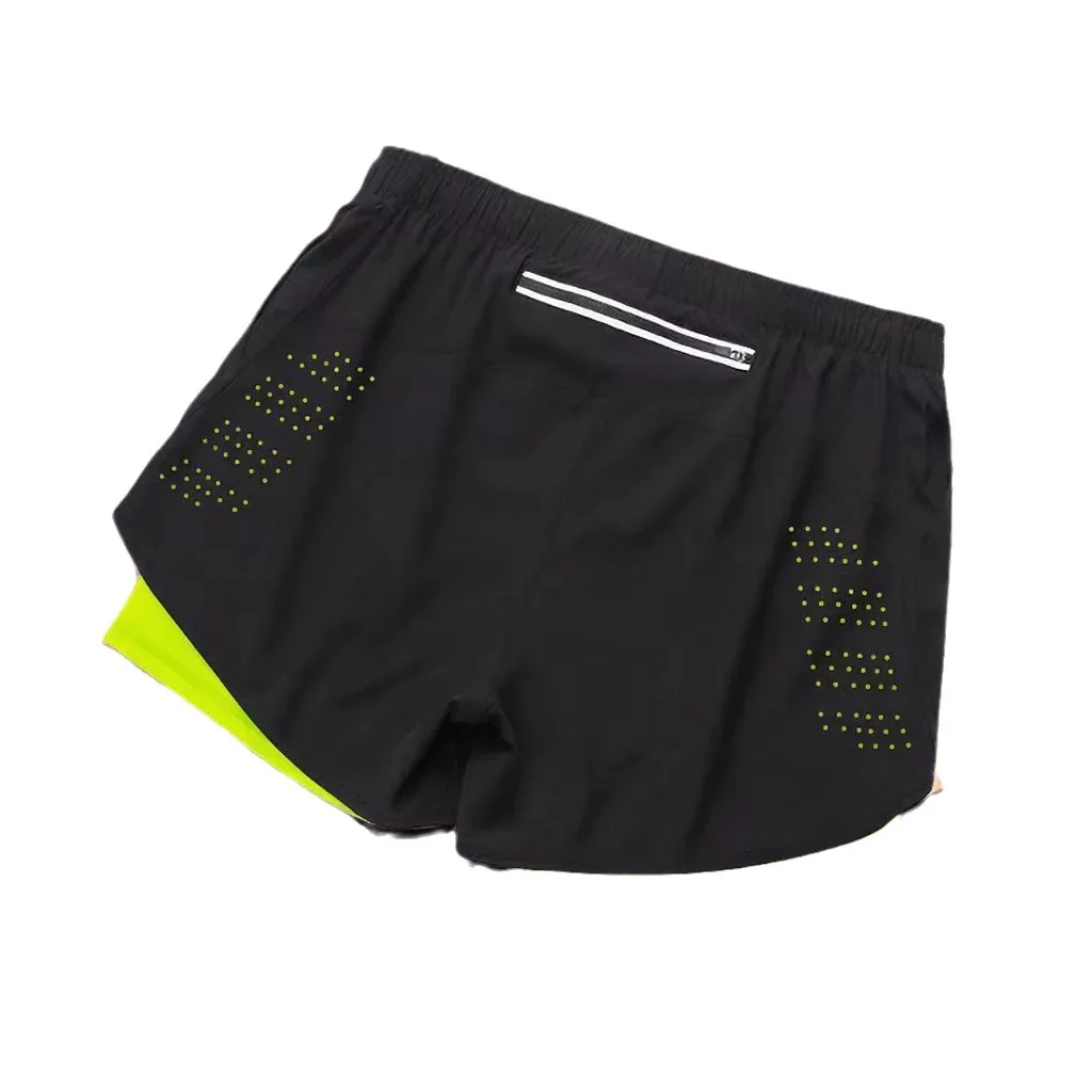 Men's Running Shorts Quick Dry Breathable Inner Lining Fake Two Layers Fitness Gym Three Quarter Length Pants Sportswear