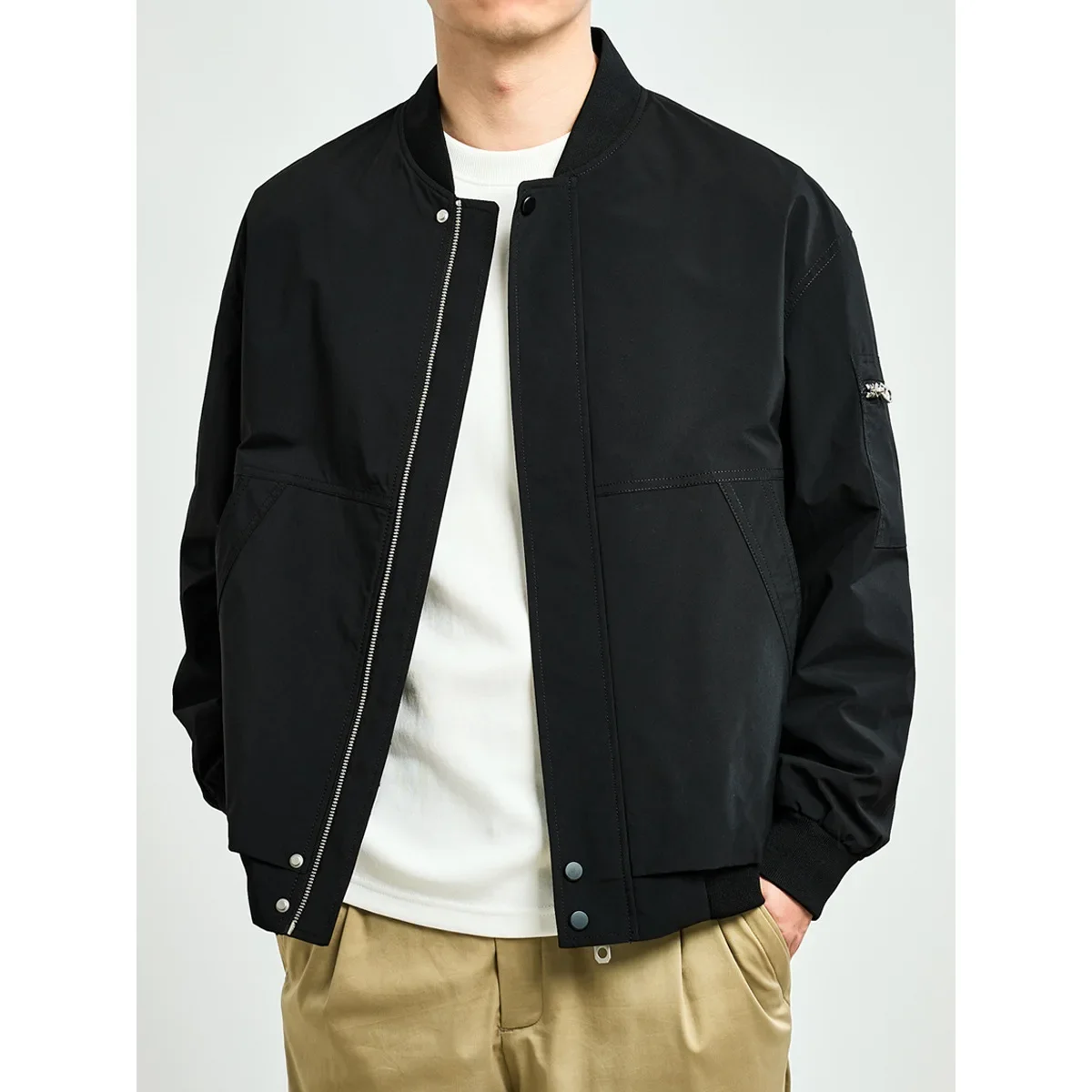 New Minimalist Baseball Collar Flying Jacket for Men's Autumn 2023 Solid Color Men's Casual Jacket Varsity Jacket Men  Jackets