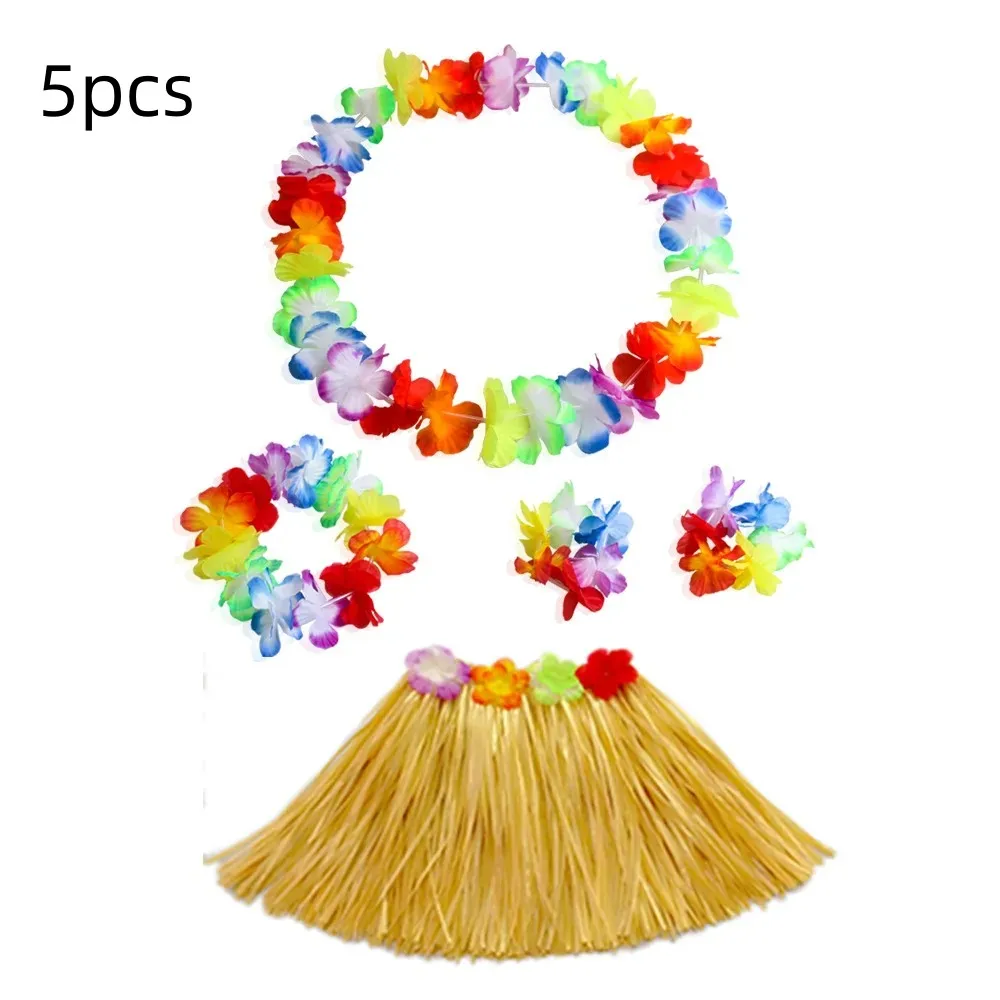 Hawaiian Dance Child Skirt with Leis Costume, Elastic Luau Grass, Hawaiian Flower Bracelets, Headband, Necklace, 40cm, 5pcs 6Pcs Hawaiian Dance Child Skirt with Leis Costume, Elastic Luau Grass, Hawaiian Flower Bracelets, Headband, Necklace, 40cm, 5pcs 6Pcs