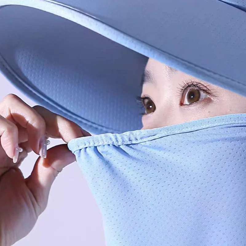 남성용 여성용 와이드 브림 모자 야외 사이클링 UV 자외선 차단 탈부착 가능한 마스크 자외선 방지 캡(페이스 커버 넥 플랩 포함)