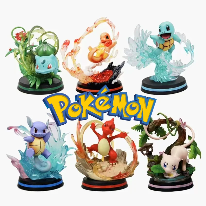 Pokemon Figure Anime Evolution Charizard Squirtle Bulbasaur Scene Effetti Speciali Versione Figurine Toys Collezione Di Modelli In Pvc