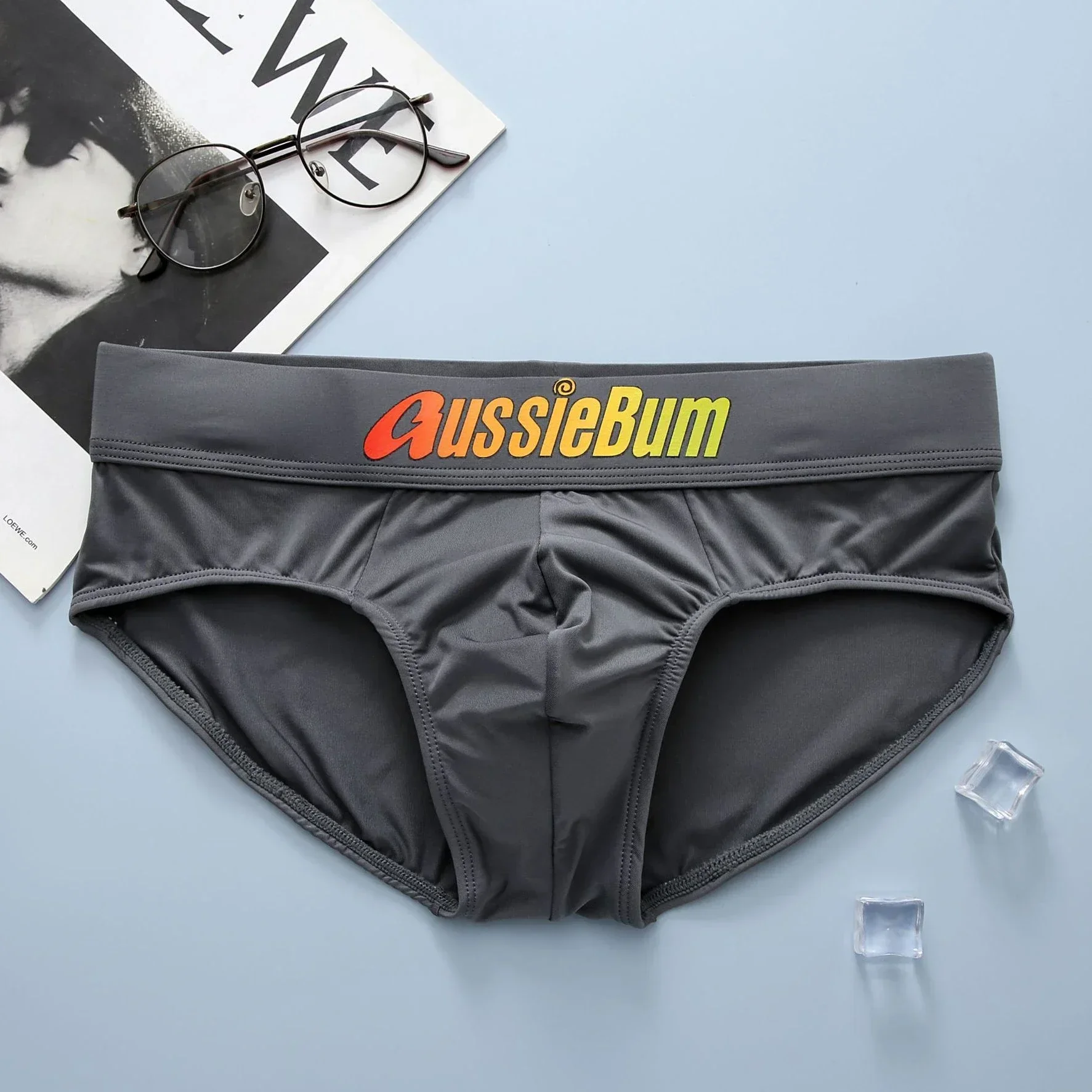 Men's briefs milk silk low waist elastic comfortable u convex bag colorful words 5