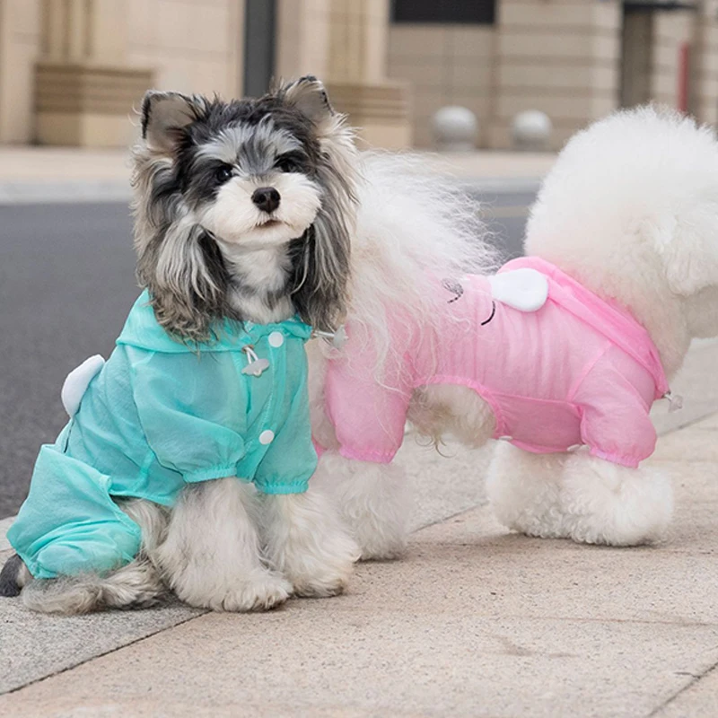 여름 개 자외선 차단 의류 작은 중형 개를위한 얇은 애완 동물 점프 슈트 D-링 개 액세서리가있는 애완 동물 방수 의류