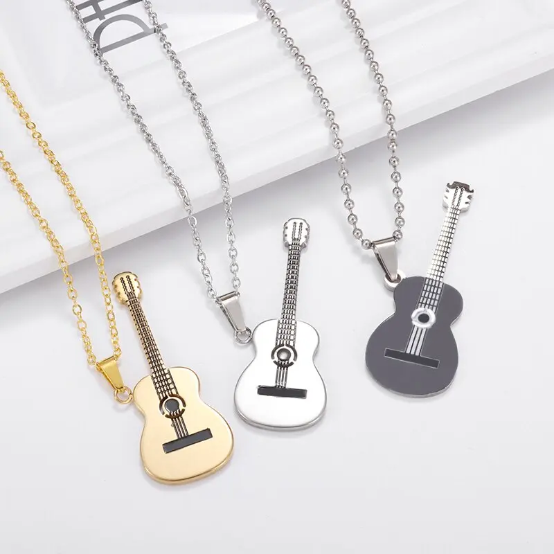 Collier Guitare En Acier Inoxydable - Bijou Homme/femme, Style Rock Et Intemporel