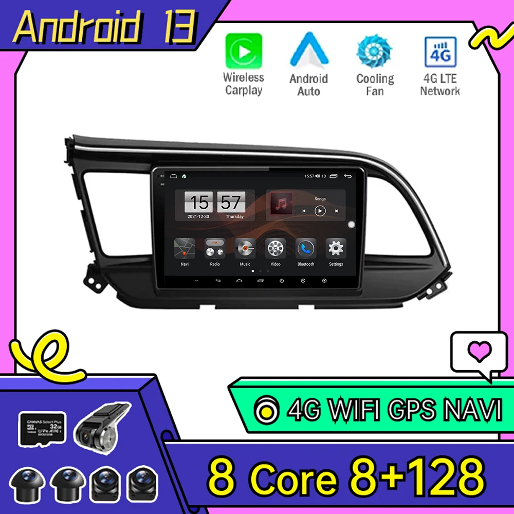 

Car Radio Android 13 4G WIFI Auto Parts For Hyundai Elantra 6 2018 - 2020 Apple Carplay Multimedia Video Player GPS Navigation