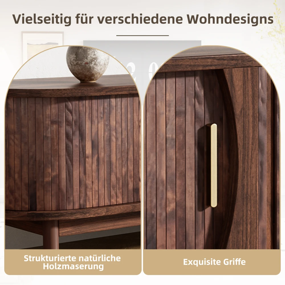 Braunes modernes Lowboard-TV-Möbel, flache Medienkonsole mit verschiebbaren und herunterklappbaren Hohlklappentüren, TV-Schrank mit Stauraum, geeignet für Fernseher bis zu 65 Zoll. – Detail 7