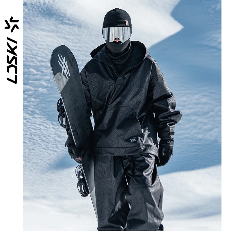 

LDSKI New Ski Suit Hoodie Pant 3L Leather Texture 10K Waterproof Warm Fleece Softshell Windproof Snowboarding Clothing Women Men