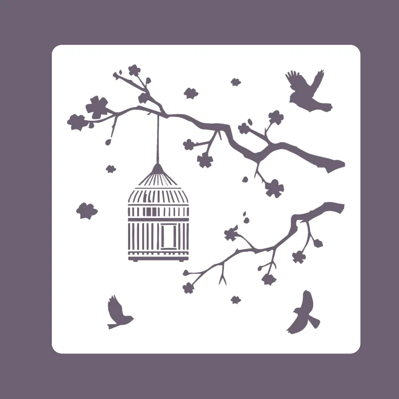 8Pcs/Set 15*15cm Birds Birdcage DIY Layering Stencils Wall Painting Scrapbook Coloring Embossing Album Decorative Te