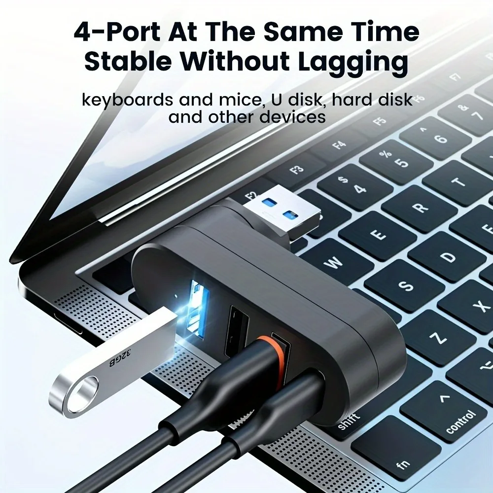 180 °   회전식 U 디스크 스플리터 어댑터 3/4포트 타입 C USB 고속 데이터 전송 미니 USB 3.0/2.0 허브 (노트북, 맥북, PC용)