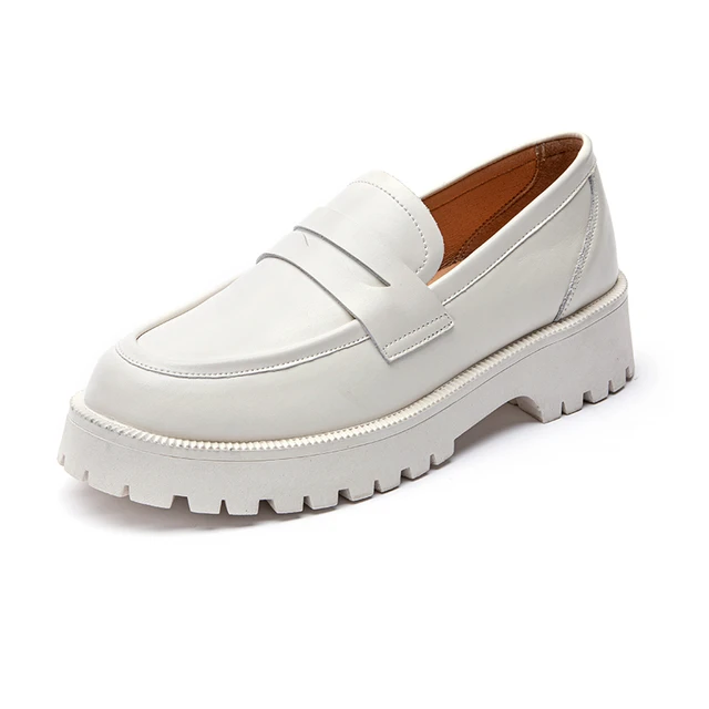 AIYUQI Spring Shoes Female British Style 2022 New Thick-soled College Style Casual Loafers Genuine Leather Fashion Shoes Girls beige