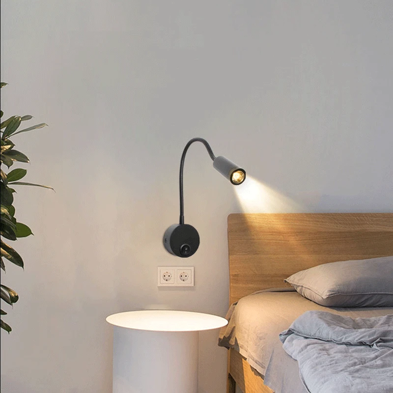 Bedside Reading Lamp Variable bending 3W LED Book Lamp Warm White wall Night light 90-260V fixtures Spot LED Cord led wall lamp