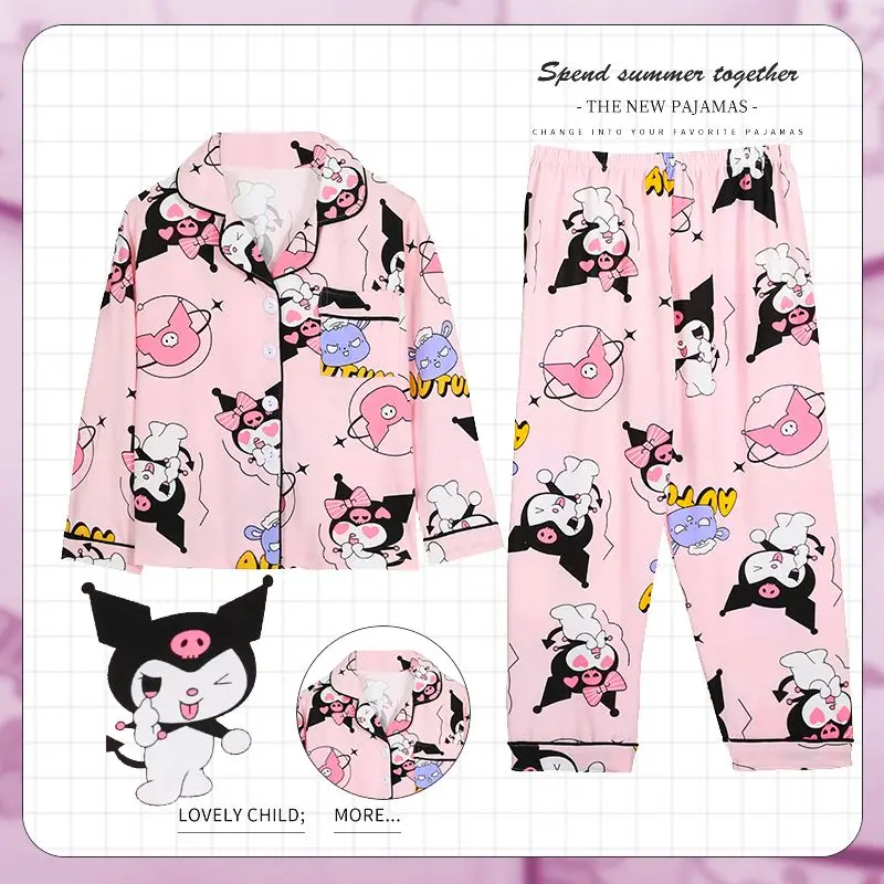 

New Kawaii Cartoon Sanrios Plush Children Pajama Kuromi My Melody Cinnamoroll Kittys Cute Anime Thin Spring Indoor Pajamas