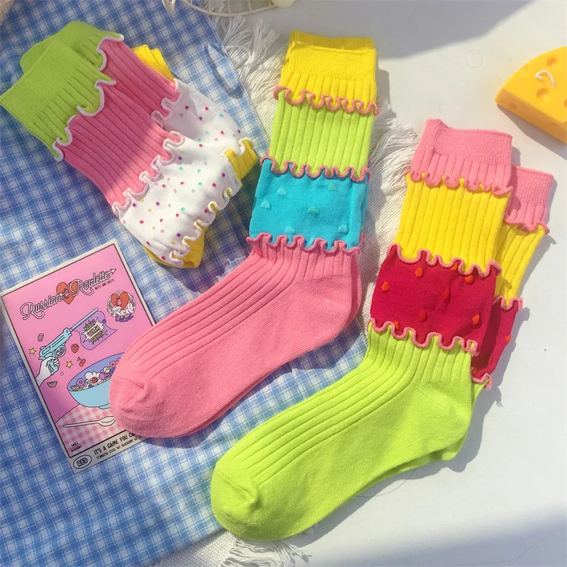 Damensocken, Dopaminfarben, Spleißstil, Straße, Baumwollsocken, Mittelrohr, Mädchen, Geschenk, modisch, warm, dick, niedlich, kreativ, süß – Detail 1