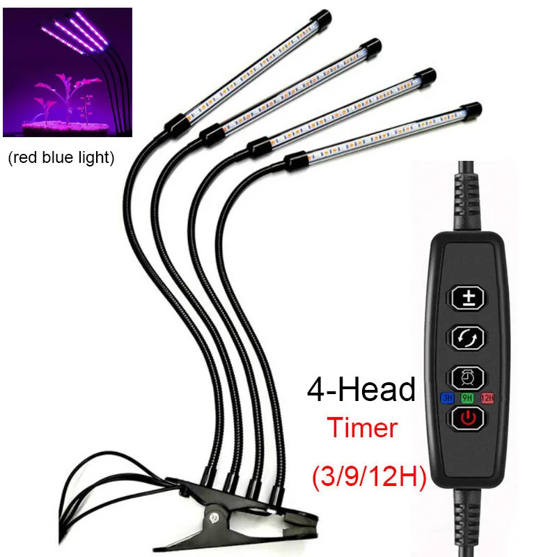 USB 타이밍 LED 성장 조명, 꽃 조명, 피토 램프, 5V 식물 성장 온실, 실내 야채, 5V 타이머 V27, 2/3/4 헤드