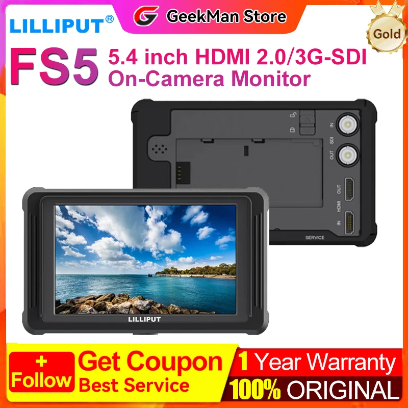 LILLIPUT FS5 5.4 Inch Monitor 3D LUT 1920x1200 3G-SDI IPS FHD Video Focus Assist Support 4K 60Hz HDMI