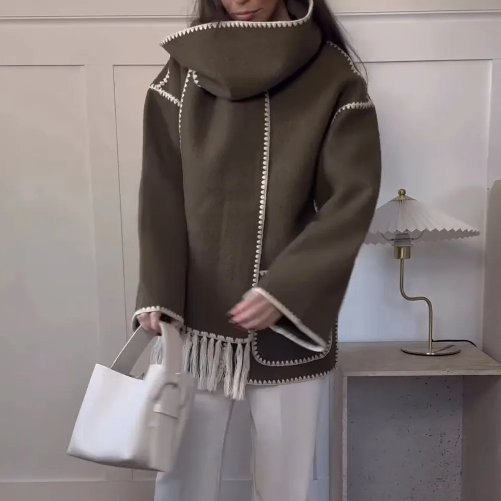 

Новинка 2023, Свободный Тонкий двусторонний шерстяной шарф оливкового и зеленого цветов, Женское пальто