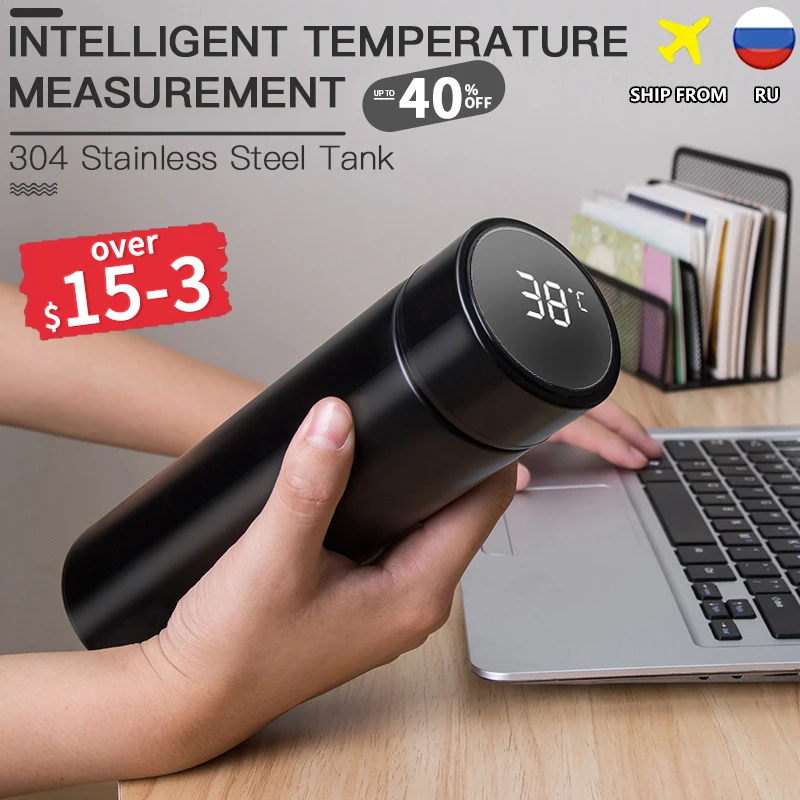 Smart Insulation Cup Straight Thermos Mug Black Smart Temperature Measuring Vacuum Flask Wearable Durable Material for Household for Outdoors Smart Insulation Cup Straight Thermos Mug Black Smart Temperature Measuring Vacuum Flask Wearable Durable Material for Household for Outdoors