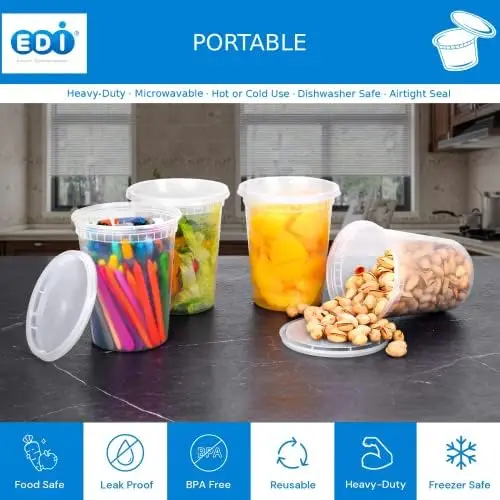 8 oz Deli Plastic Food Microwavable Storage Containers With Lids BPA FREE