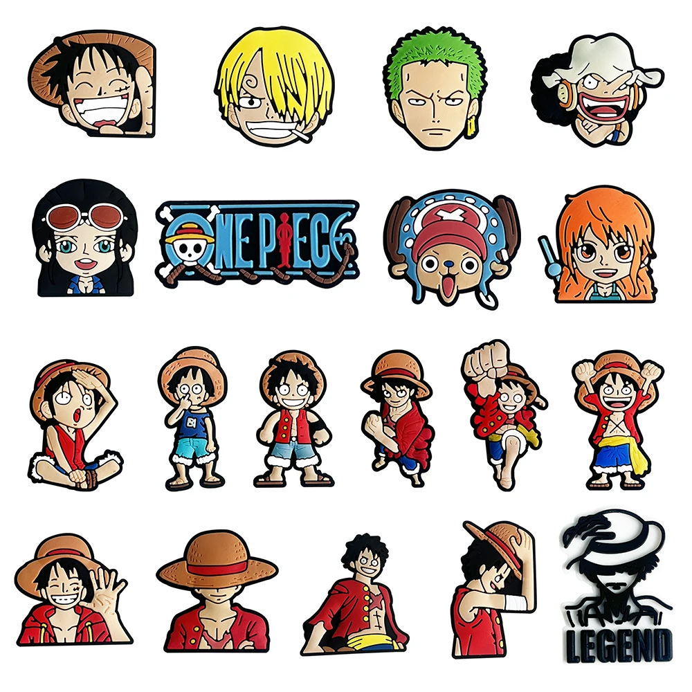

1-19pcs Japanese Popular Anime One Piece Shoe Charms accessories Decoration Buckles Fit Bands Bracelets Clog Sandal Kids Gift