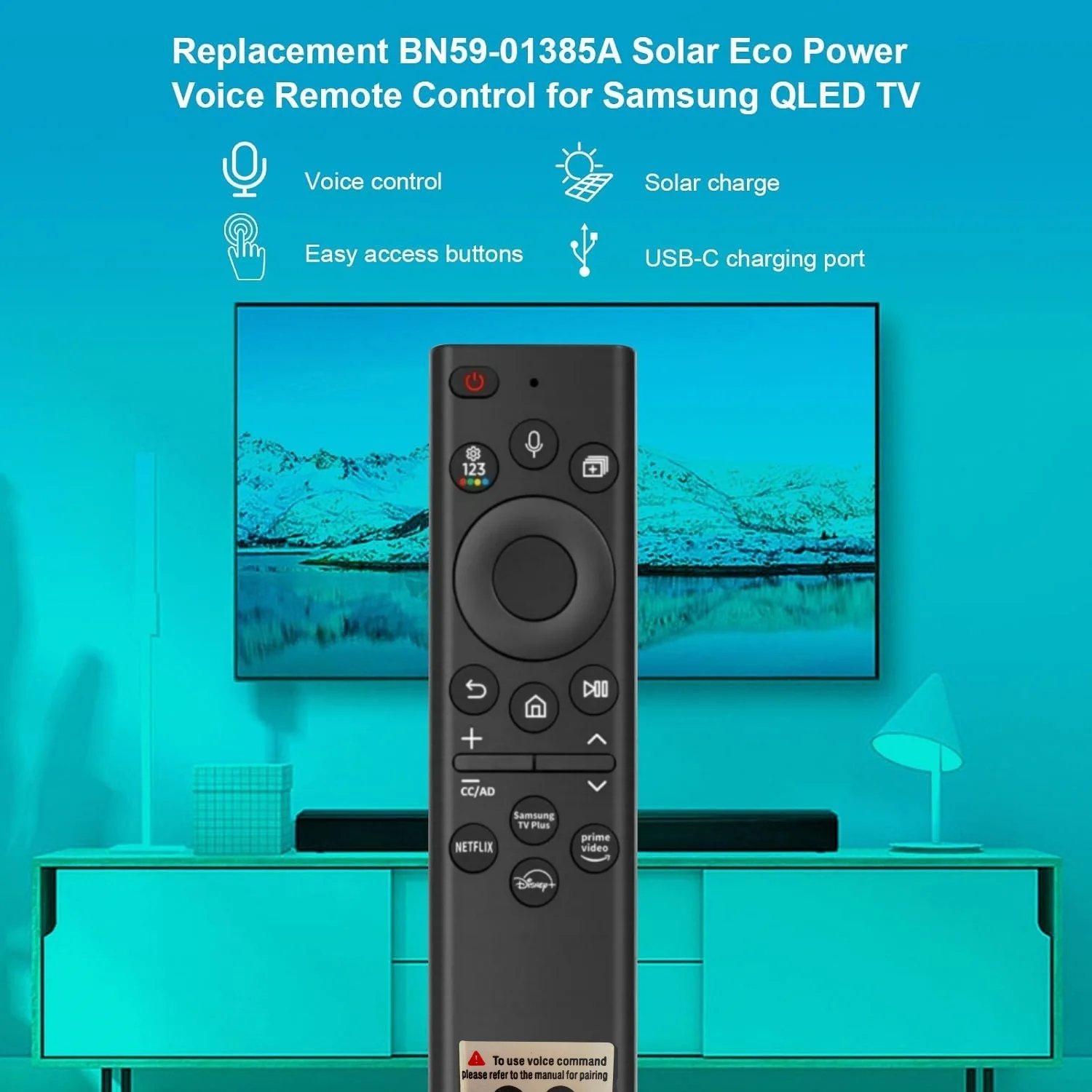 새로운 태양광 충전 BN59-01385A 삼성 스마트 TV용 음성 리모컨 교체 DIY 액세서리