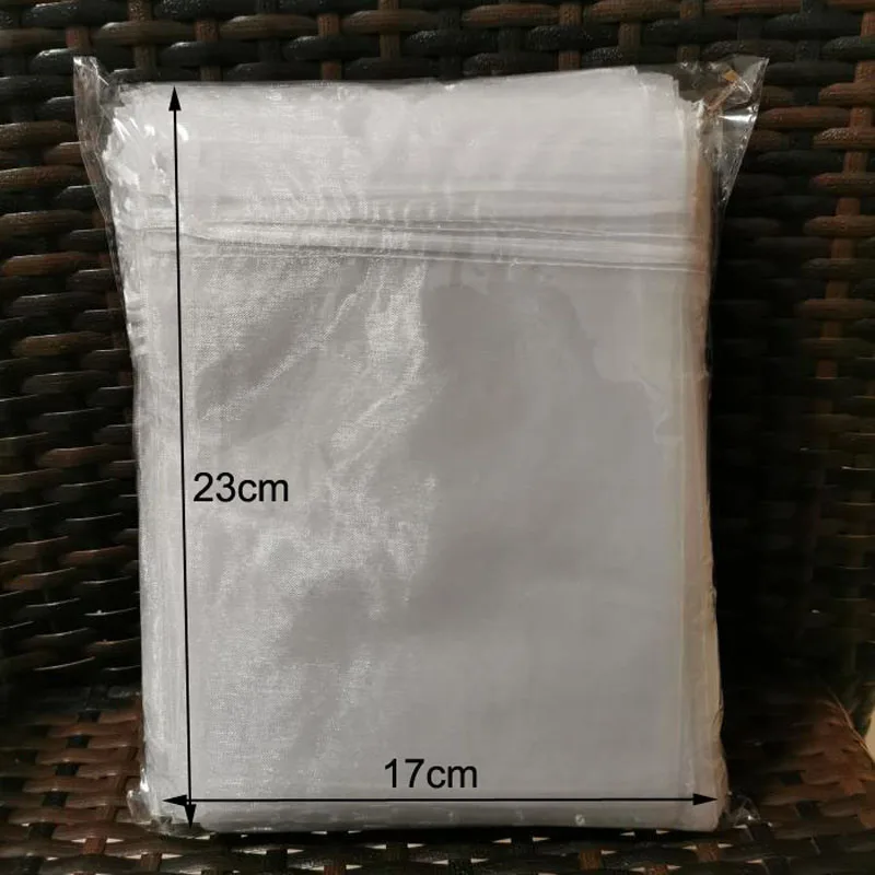 100 pcs/lot 5x7 17x23 35x50cm grands sacs en Organza blanc pochettes à cordon pour bijoux perles fête de mariage emballage cadeau sac Logo