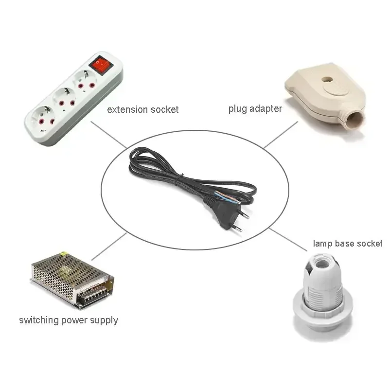 Euro Plug 220V Power Cord with Type C Plug - 0.5m, 1.5m, 3m Length Options for Extension Sockets and Lamps
