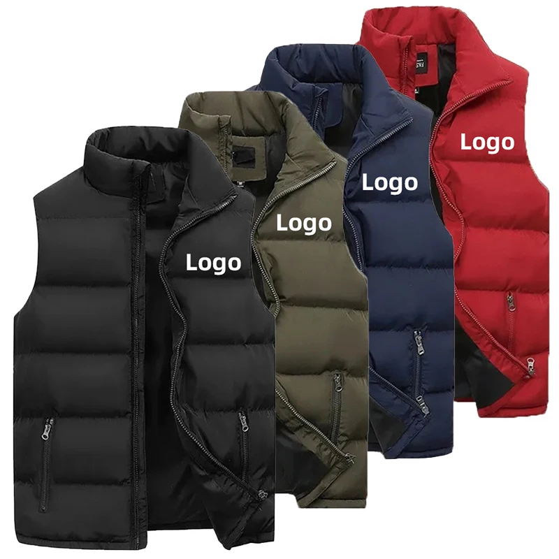 2023 Customise your logo Men Waistcoat Coats & Jackets Thick Stand Collar Solid Color Cotton Vest Duck Down Jacket Sleeveless