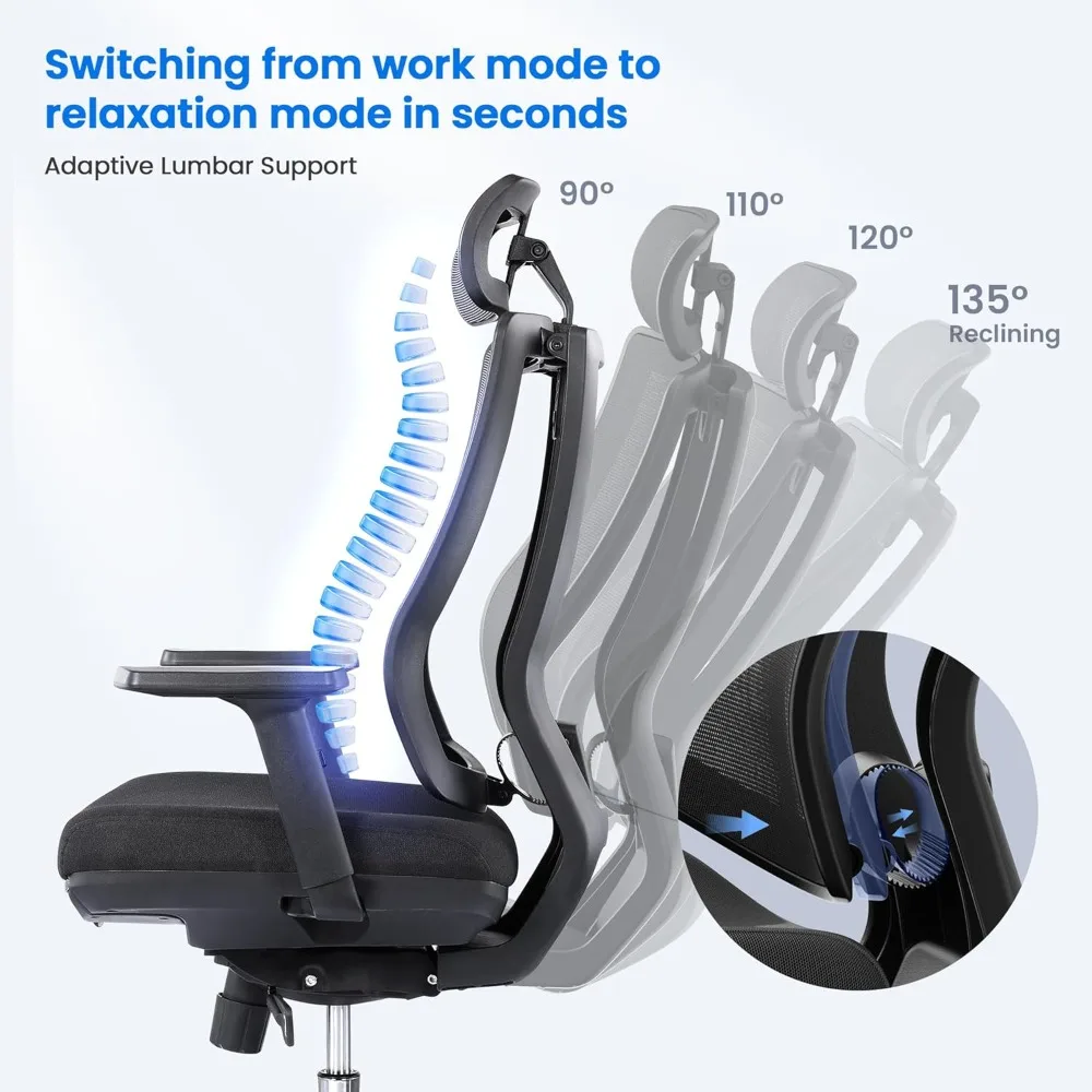 Ergonomic Office Gaming Chair with Footrest, Adjustable 3D Armrests & Lumbar Support, Mesh High Back