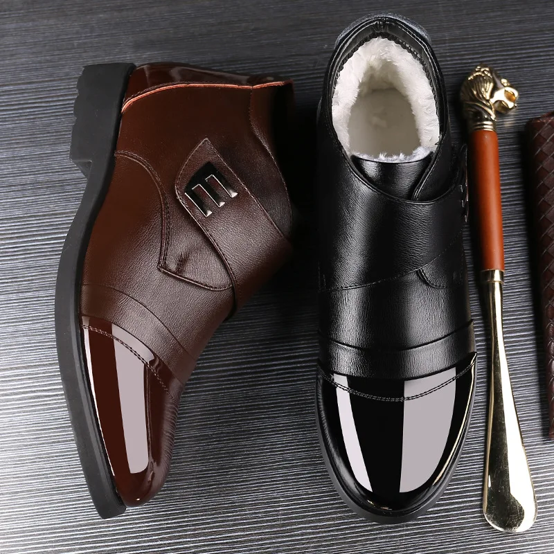 

Winter high top shoes plus cashmere men's shoes warm thick middle-aged men's cotton shoes leather business cotton leather shoes