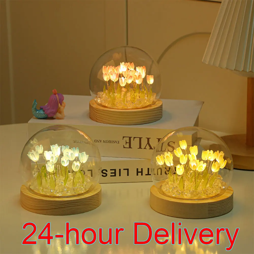 

Tulip Night Light Handmade Flowers DIY Material Home Decoration Holiday Gift Valentine's Day For Family Friends Lover Surprise