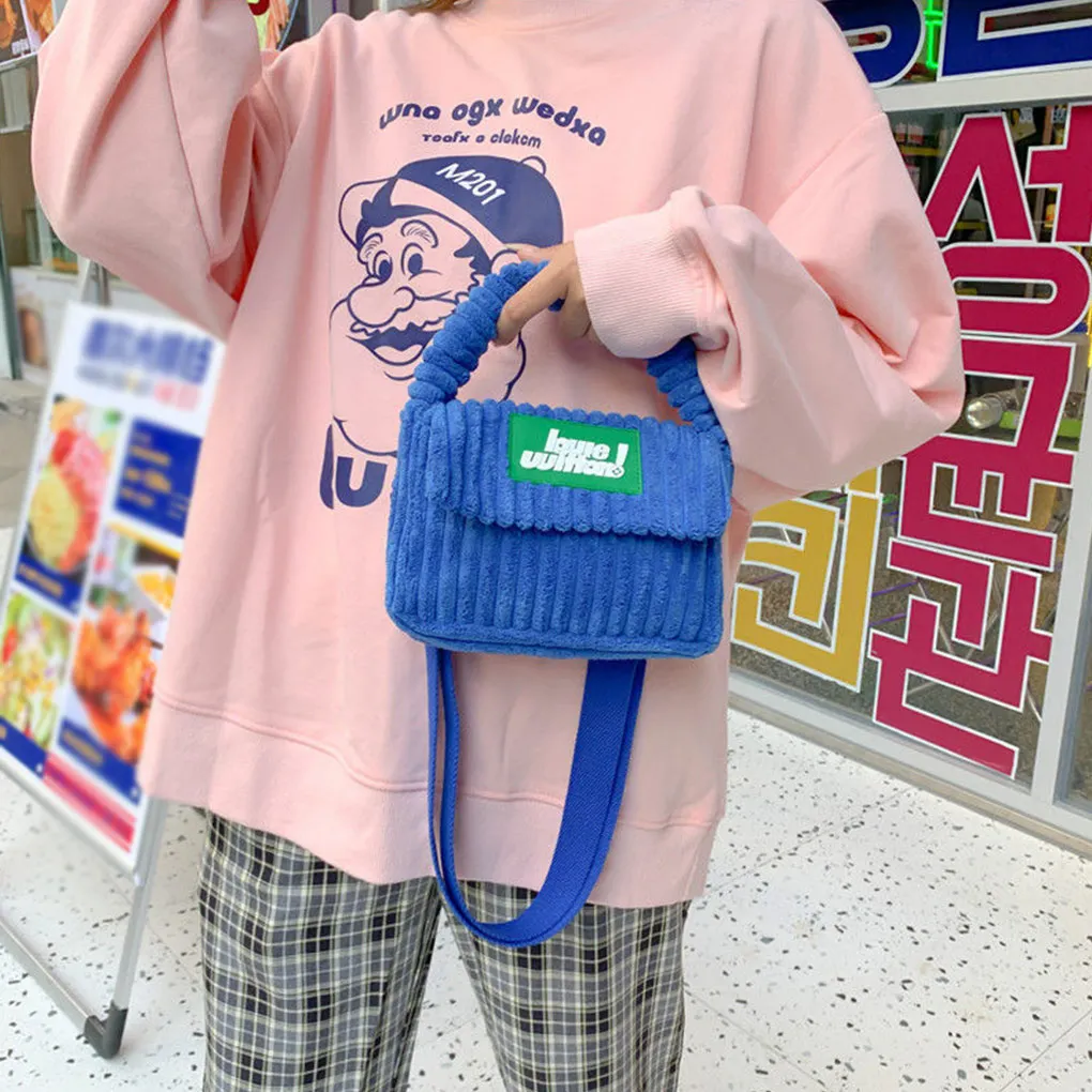 Bright colors Corduroy Women Shoulder Bag cute girl Solid Color Small square Crossbody bag Casual Designer Handbag