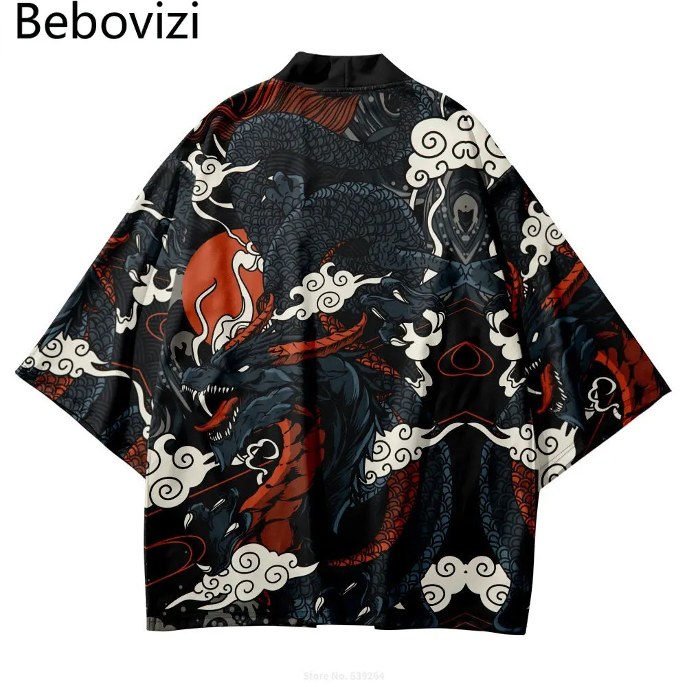 

Fashion Dragon Print Kimono Streetwear Cardigan Robe Summer Loose Japanese Coat Women Men Haori Tops Yukata Samurai