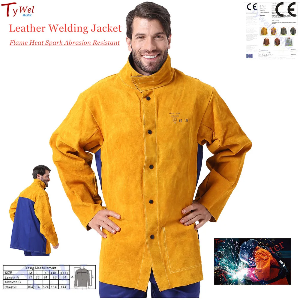 LeatherWeldingJacketFlameHeatSparkAbrasionResistantApparel