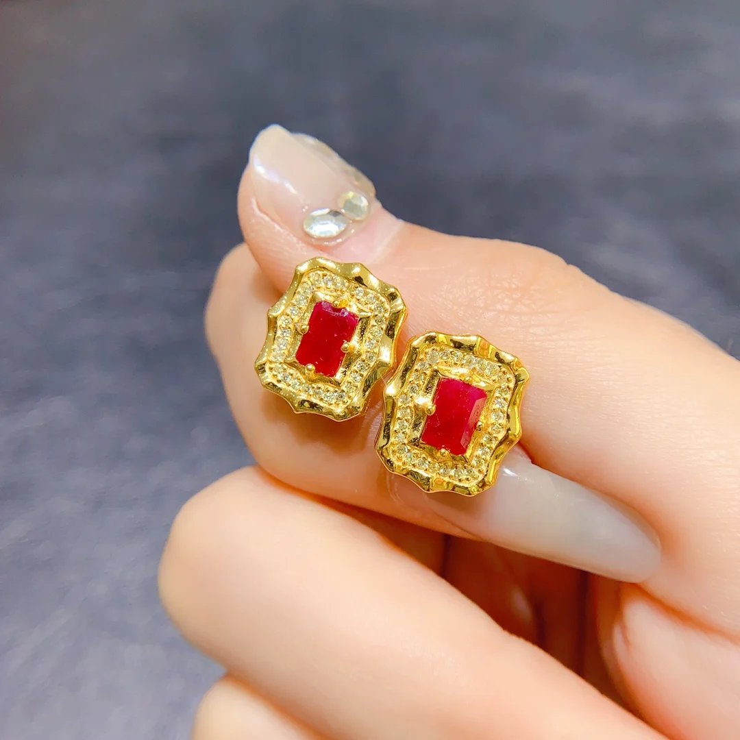 

Designer Luxury Brand Natural Ruby Earrings Pure Crystal Clean Silver 925 Luxury Women's Jewelry Women's Gems Free shipping