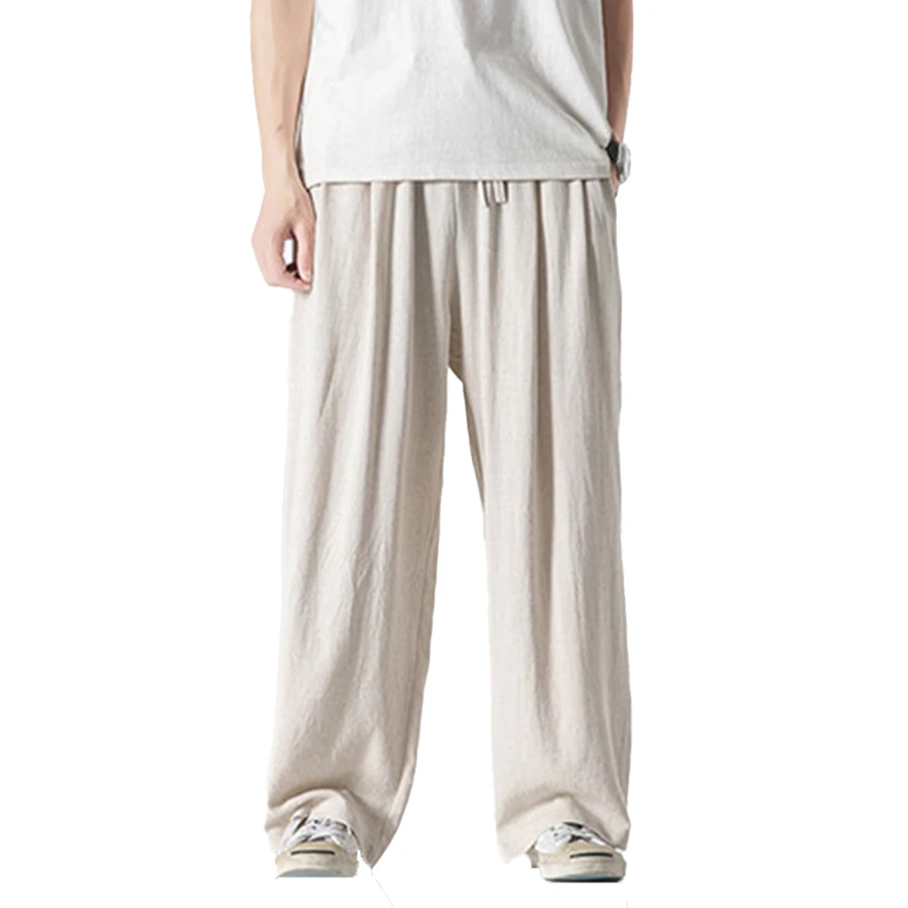 

Casual Baggy Cotton Linen Pant Wide Leg Elastic Waist Loose Soft Solid Color Man Pants Trousers Sweatpants Clothing For Men