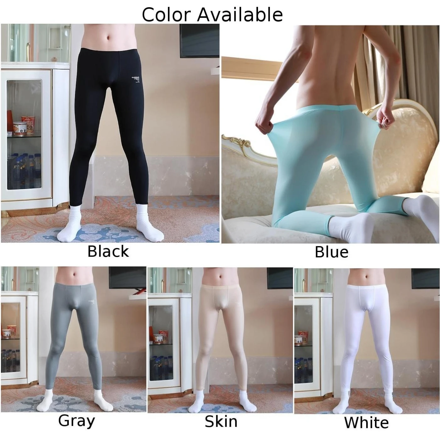 Mens Thermal Underwear Bottoms Ice Silk Ultra-thin Thermal Pants Leggings  Open Pouch Long Johns Lounge Pants - AliExpress