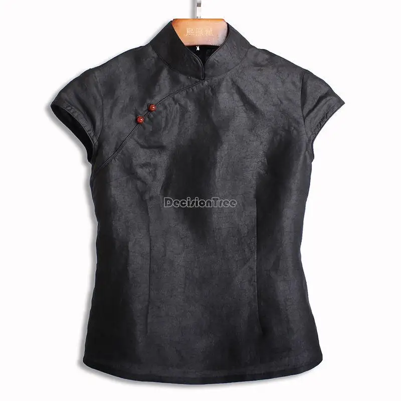 silk qipao blouse fashion women's chinese style retro short sleeve tang suit outfit qipao cheongsam collar casual top g463