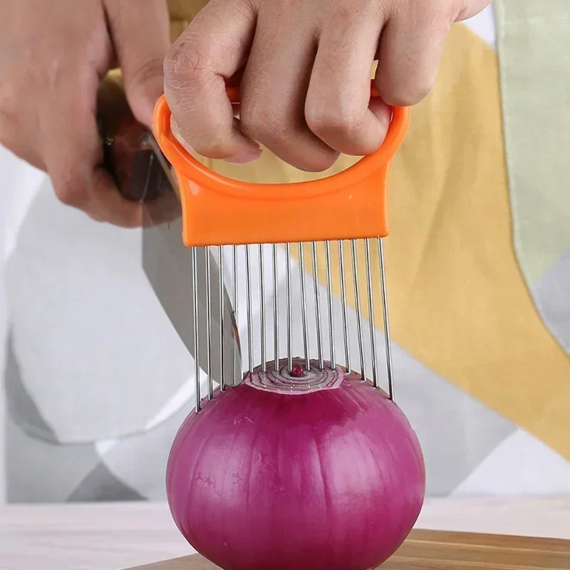 Stainless Steel Onion Needle Fork Vegetable Fruit Slicer Tomato Cutter Cutting Holder Kitchen Accessorie Tool vegetable slicer,fruit slicer,onion slicer holder,onion slicer,vegetable cutter,food slicer