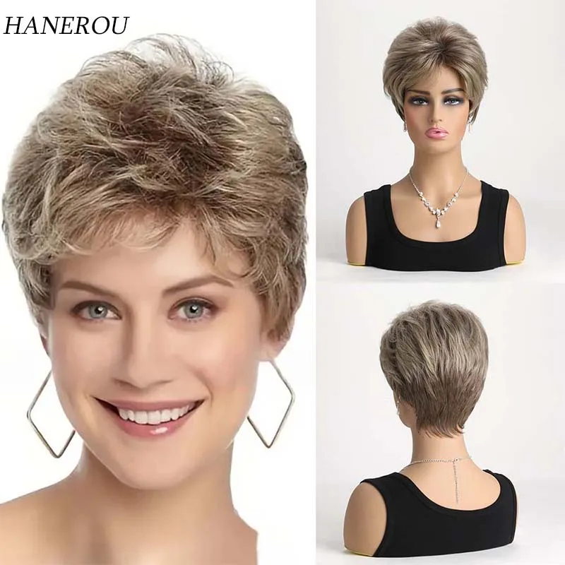 Synthetic Short Straight Wig for Women Wigs With Bangs Mixed Blonde Wig Daily Use Heat Resistant Fiber msiwigs two tones bobo cosplay wigs women pink blue mixed straight wig with bangs short synthetic hair wigs