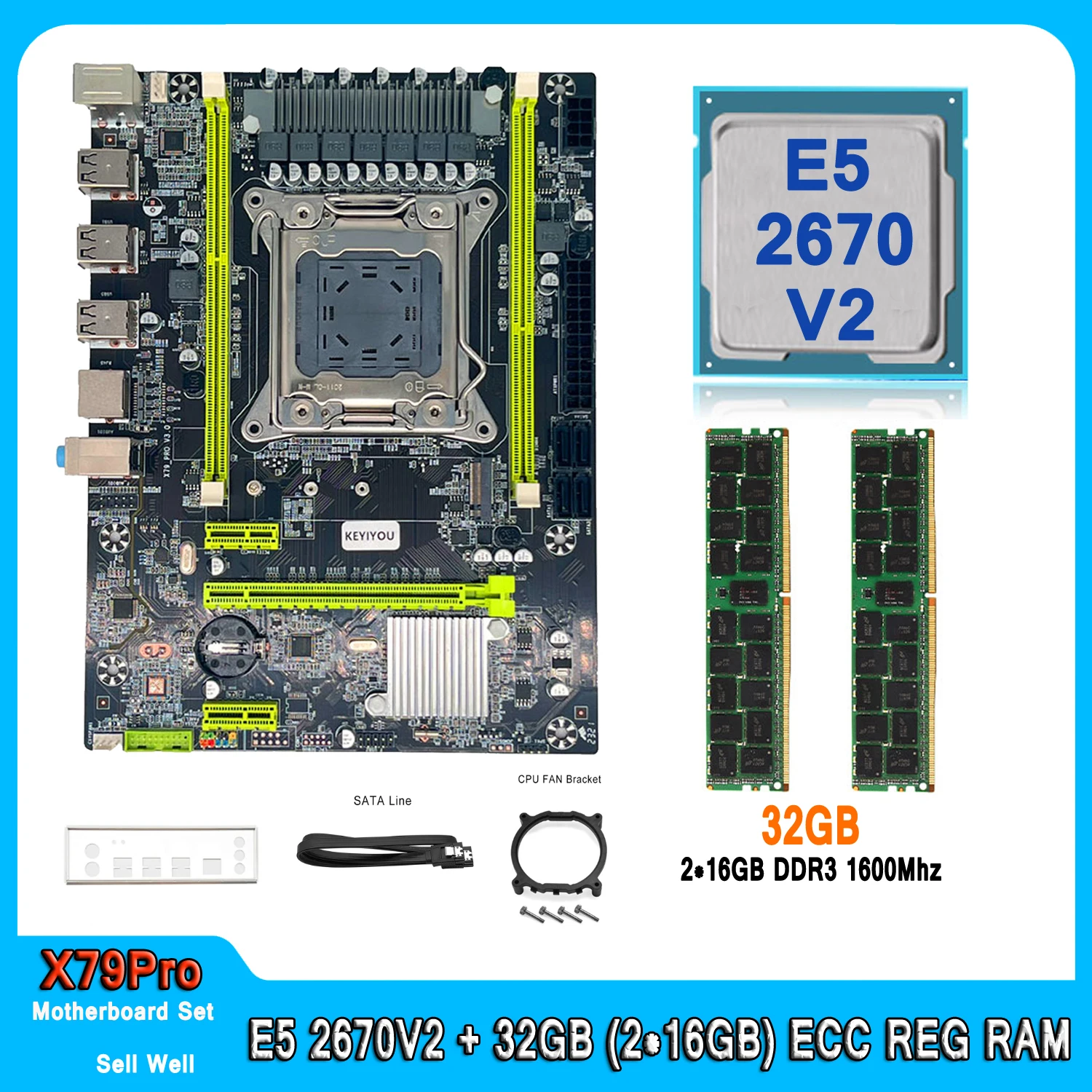 Материнская плата X79 LGA 2011 комплект с процессором Xeon E5 2670 V2 32 Гб (2*16 Гб) 1600 МГц DDR3 ОЗУ E5 2670V2 материнская плата для настольного компьютера