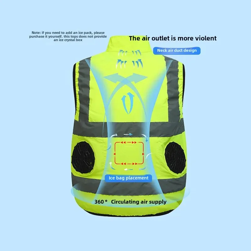 Summer Cooling Air Conditioner Reflective Vest Men's Women's Style With Fan Multiple Pockets Environmental Workwear Vest 2