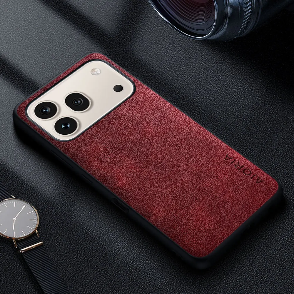 Premium Luxury PU Leather Retro Business Style Phone Case - Solid Color Cover