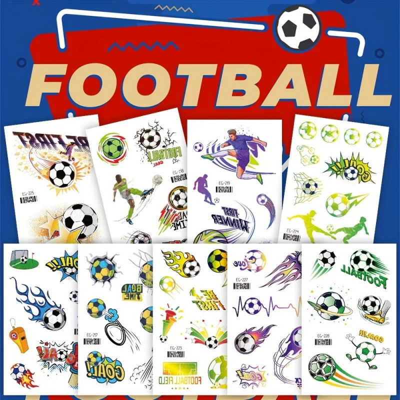 12/8 sheets of glitter football game temporary tattoo stickers for football parties, fan themed party decorations, boys