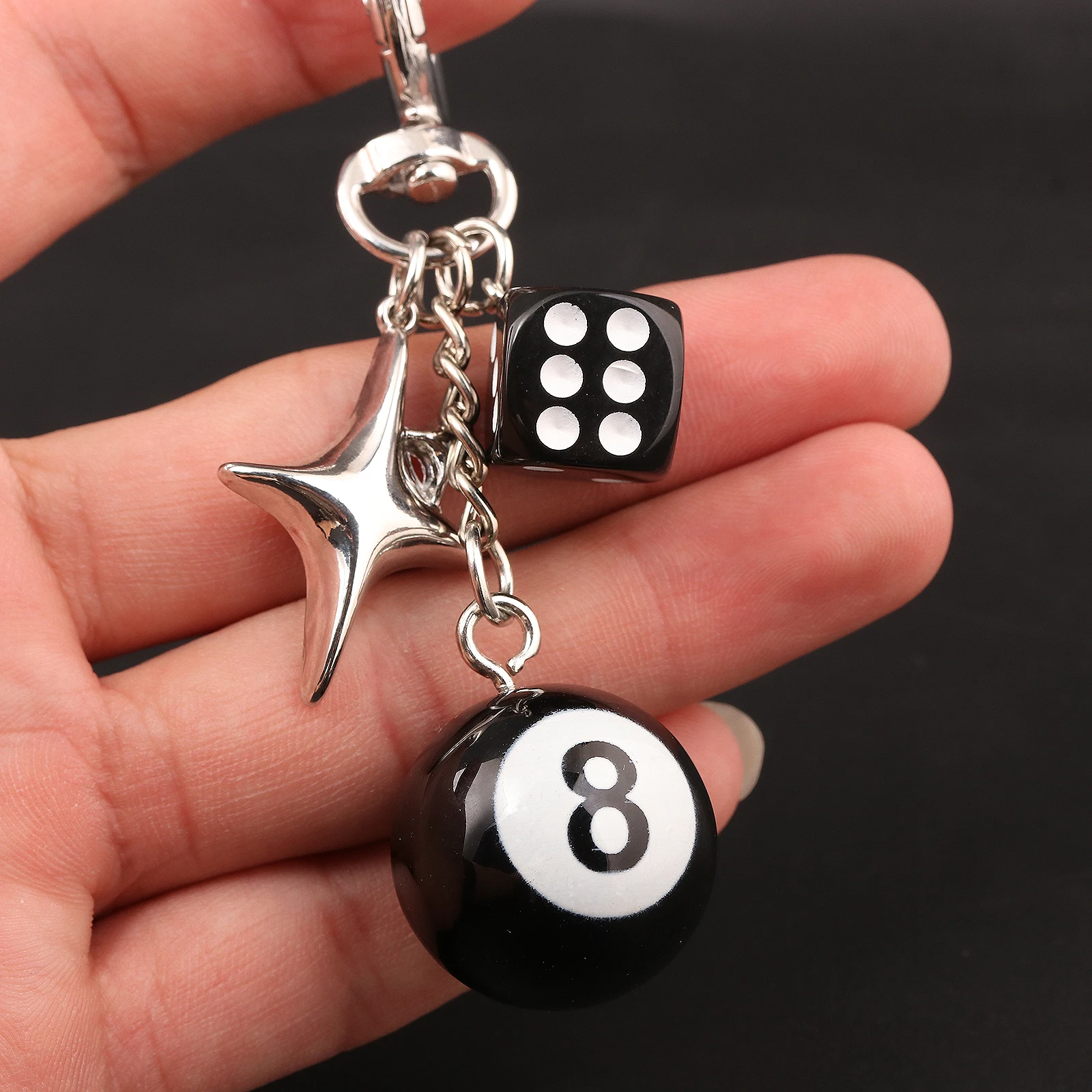 3Pcs/Set Lucky Magic 8 Ball Dice Keychain Y2K Star Dice