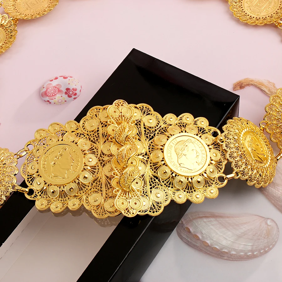 Napoleon Empereur Coin Chain Belt Gold Plated Arabic Ethnic Caftan Wedding Belts Bride Jewelry Accessories Cinturon Boda Mujer bridal waistband bridal dress decoration