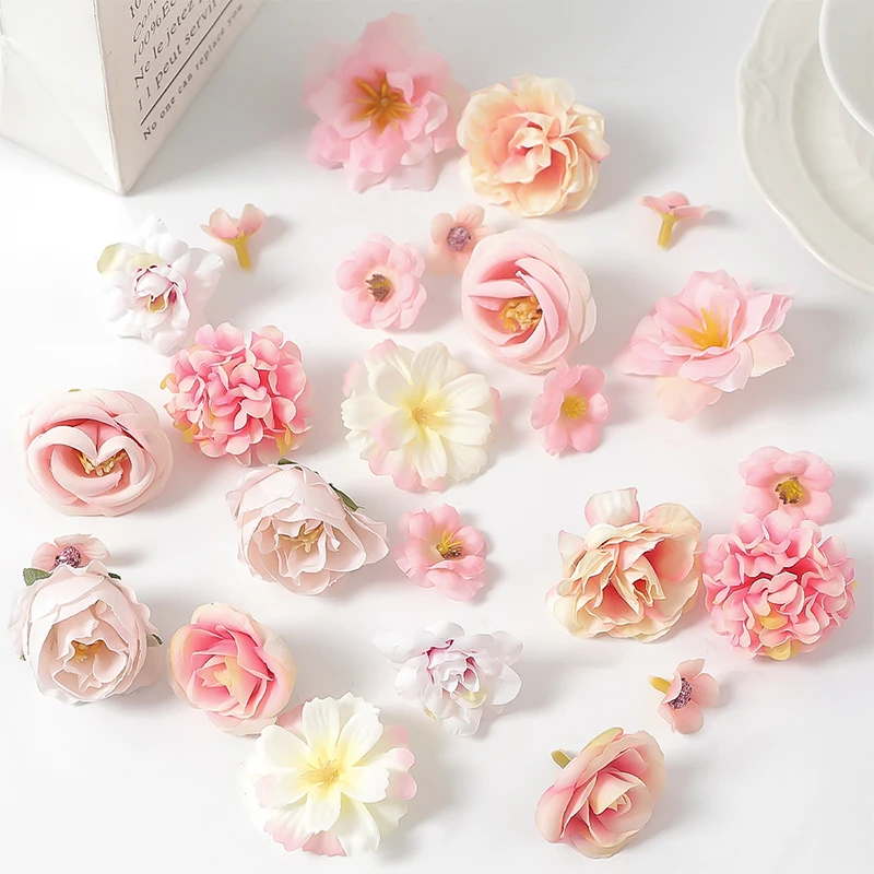 24 Stück 4,5 cm künstliche Rose gemischte Seidenblütenköpfe Bulk Craft Kranz Hochzeit Braut Babyparty Home Party Dekor DIY Kuchendekoration – Detail 8