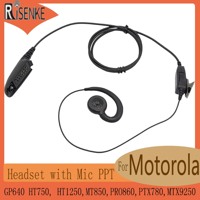 RISENKE Walkie Talkie Earpiece Headset with PTT for Motorola GP340,GP360,GP380,GP640, HT750, HT1250,MT850,PRO860,PTX780,MTX9250 full keypad replacement housing case cover for ht1250 gp338 two way radio with lcd speaker mic