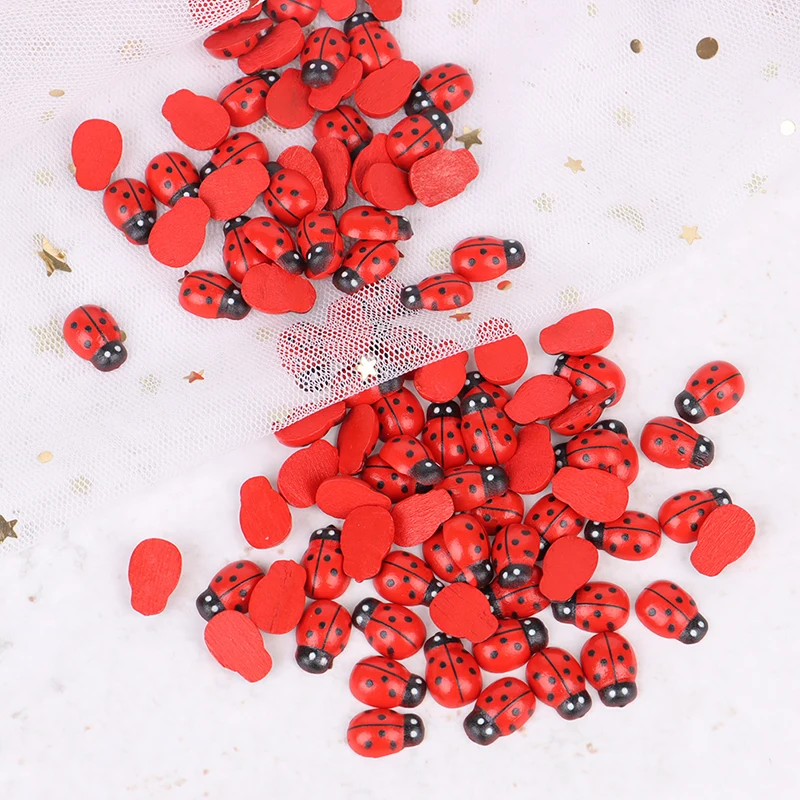 

100 шт. в упаковке, деревянные наклейки «божья коровка»