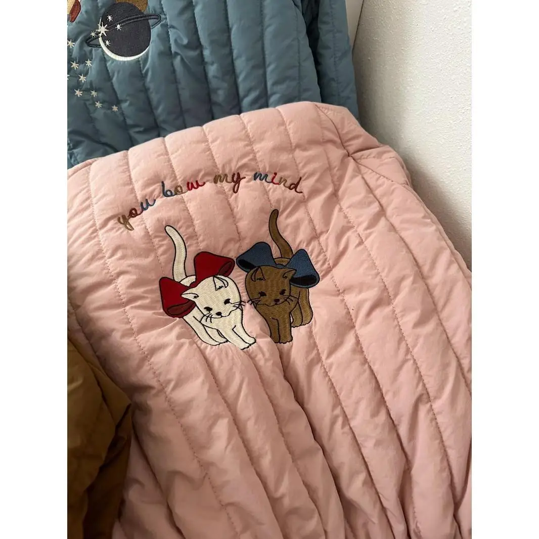 Embroidery Cartoon Winter Kids Jacket Plush Thicken Cotton Warm Windproof Girls Outerwear Coats Kids Jackets for Boys