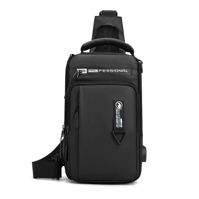 Men Nylon Crossbody Bag with USB Charging Port Multifunction Outdoor Travel Waterproof Daypack Male Casual Messenger Chest Bags Black F